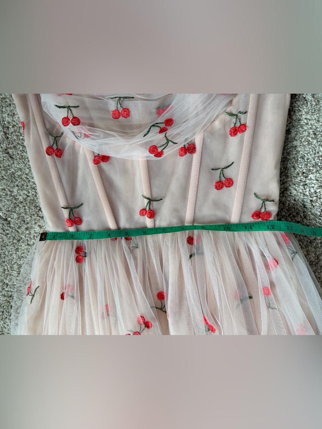 Nwot Teuta Matoshi Pink Cherry Appliqu Tulle Dress Sz 10 — image 6 of 7
